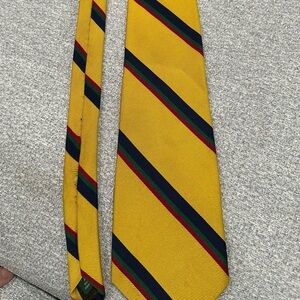 Lauren Ralph Lauren silk Yellow Tie with Green and Red Stripes.  distinguished